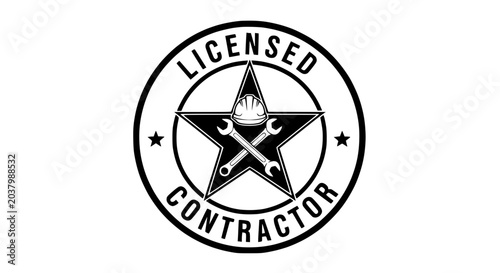 Bild auf Leinwand Licensed Contractor Badge with Star and Tools Icon