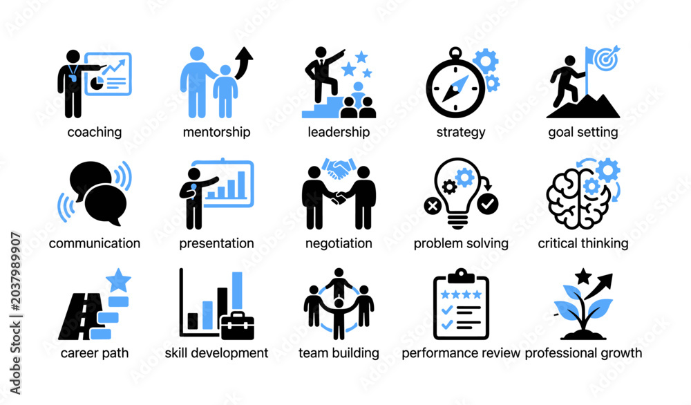 Fototapeta premium Professional development icons arranged in grid on white background