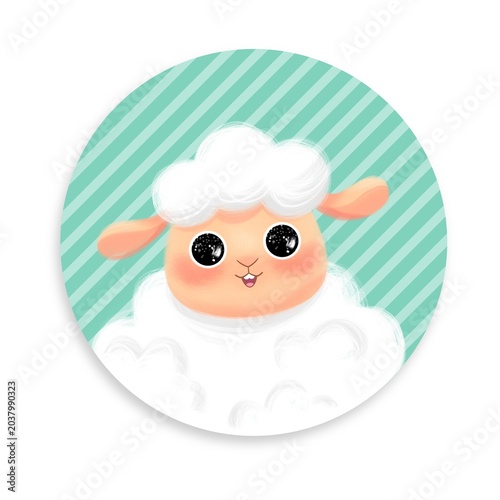 Cute fluffy sheep cartoon illustration, kawaii lamb nursery art