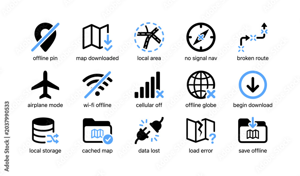 Fototapeta premium Map and offline navigation icons showing connectivity states