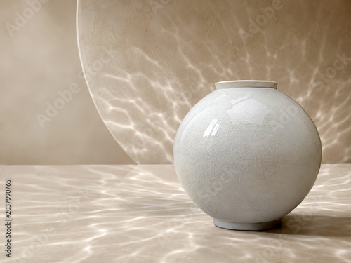 Crackle Glaze White Porcelain Moon Jar with Ripple Light