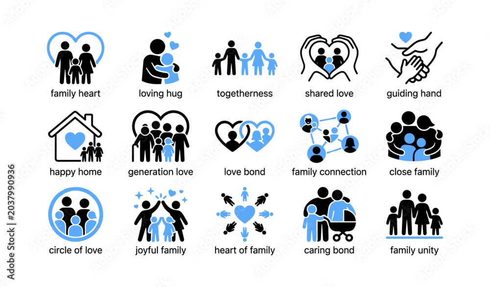 Fototapeta premium Family icons depicting love and togetherness on white background
