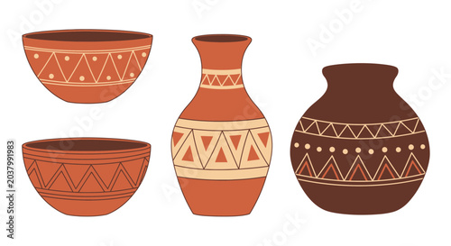 Foto Narrow neck, rounded body, and repeating geometric decoration.