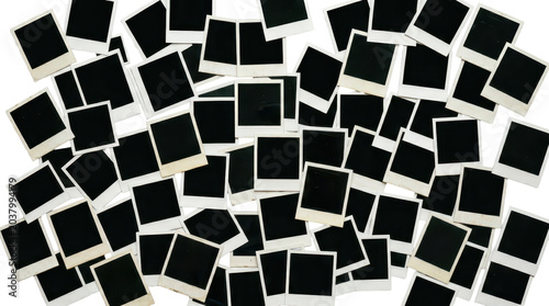Scattered Blank Polaroid Photos on White Background - Photography Concept