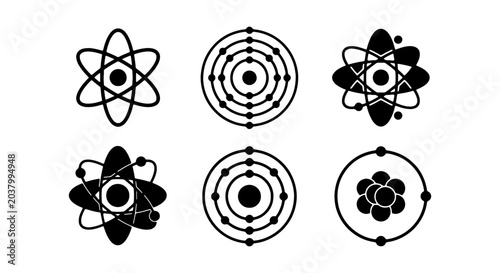 Fotografía Atomic Structure Icons, Science Symbols, Chemistry Diagrams, Physics Concepts