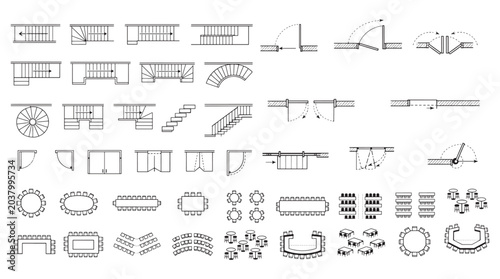 Architectural Staircase CAD Blocks Set Stairs Railings Seating Floor Plan Vector Collection