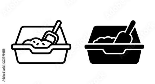 Cat Litter Box Icons, Pet Hygiene Vector Set, Cleanliness and Care Graphics