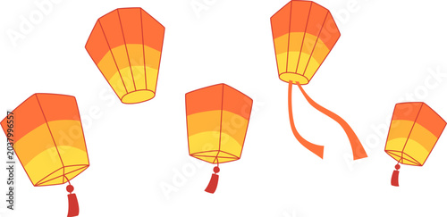 Flying Lantern Decoration. Vector Isolated
