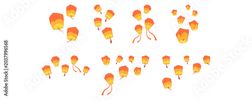 Set of Flying Lantern Decoration. Vector Set