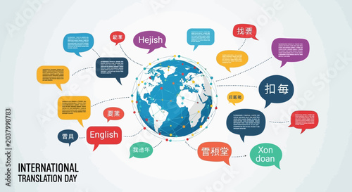 International Translation Day Concept with Globe and Speech Bubbles