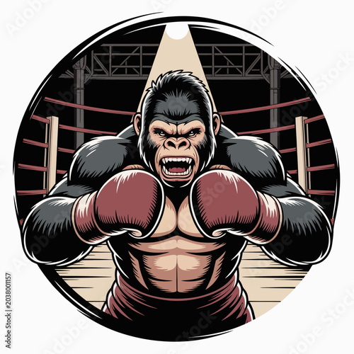 Obraz na plátně Gorilla wearing boxing gloves aggressively.