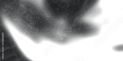 Foto Abstract flowing wave pattern composed of numerous small black dots on a white b