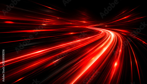 Abstract Red Curved Light Streaks Background with High-Speed Motion and Futuristic Glow