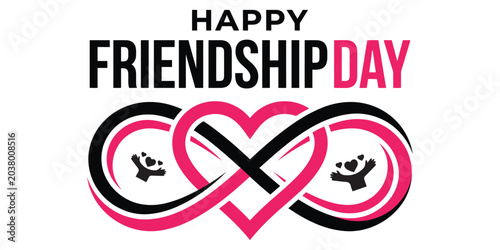 Obraz na plátně Intertwined heart and hands symbol with friendship day text a vector illustratio