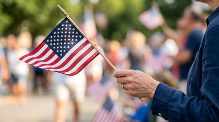 A detailed close-up of the American flag waving in the wind under bright sunlight, highlighting texture, colors, and national symbolism.