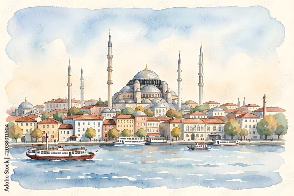 Naklejka premium Istanbul watercolor art
