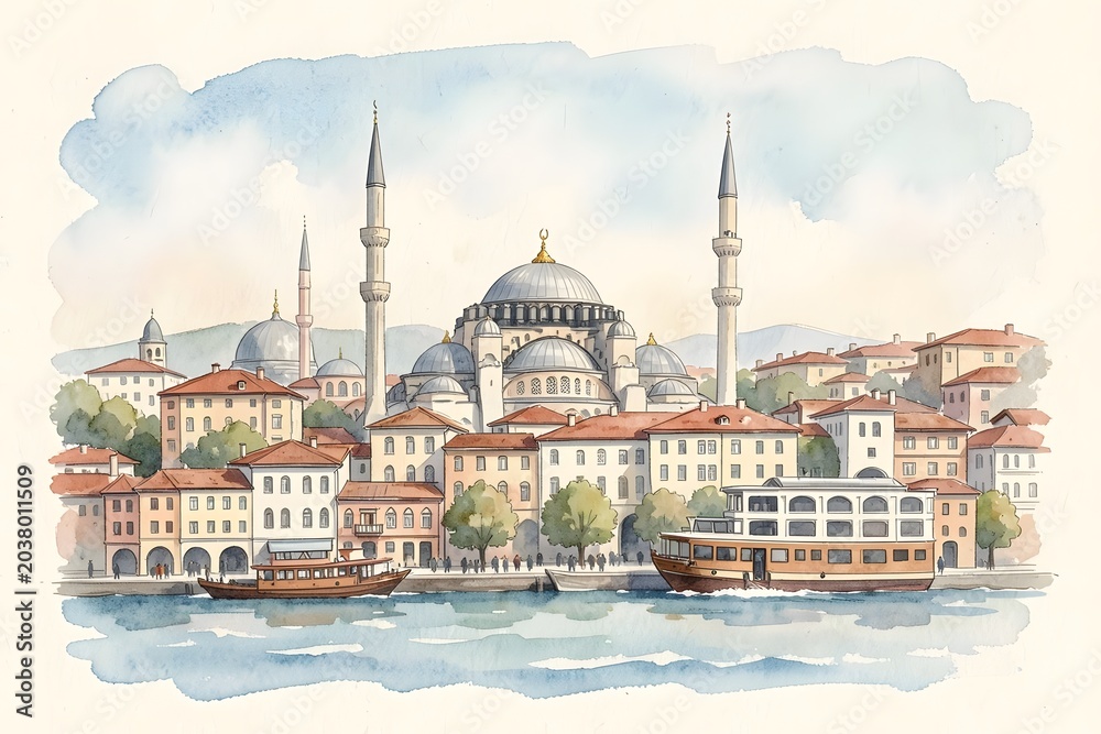 Fototapeta premium Istanbul watercolor art