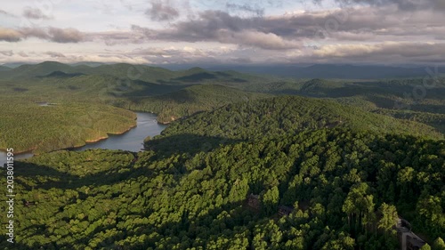 Scenic Drone Flight Over the Blue Ridge Mountains at Dusk, Southern Appalachians