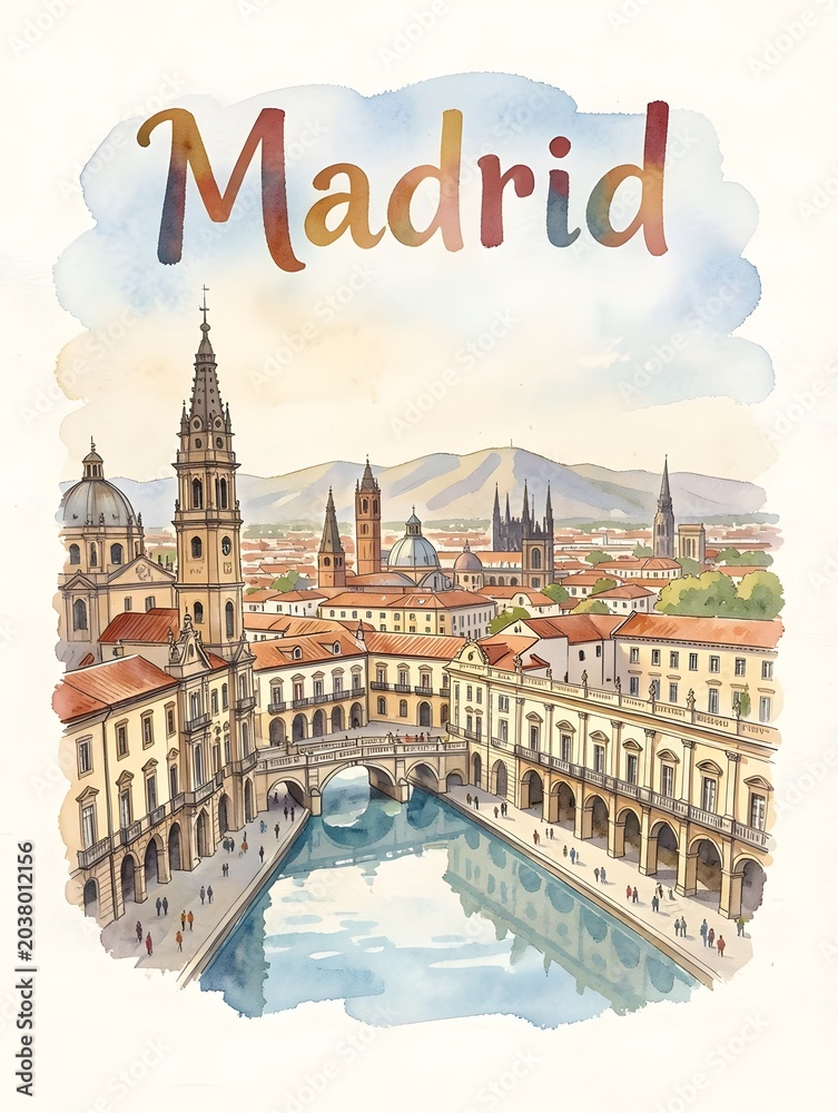 Obraz premium madrid watercolor painting