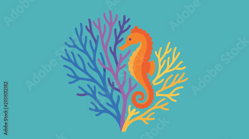 Tableau sur toile Seahorse Clinging to Colorful Sea Fan Coral