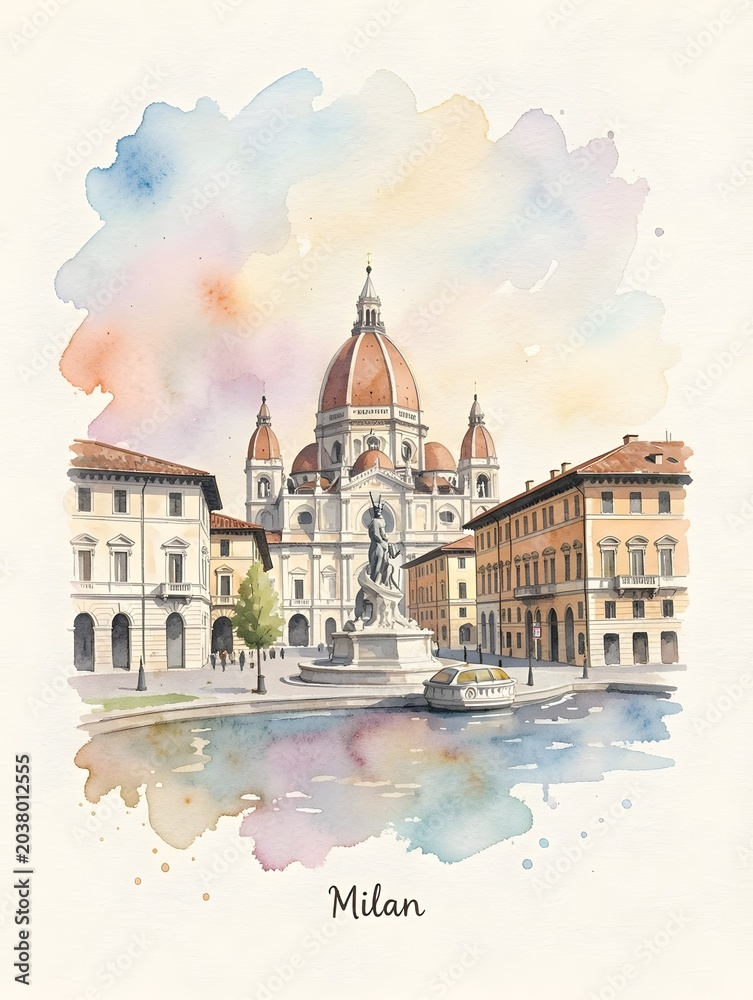 Obraz premium milan watercolor painting