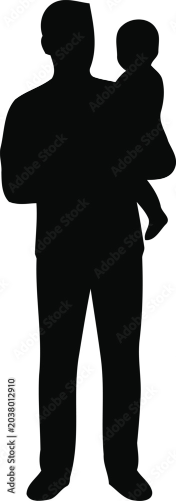 Fototapeta premium Minimalist Father Holding Baby on His Hip Silhouette