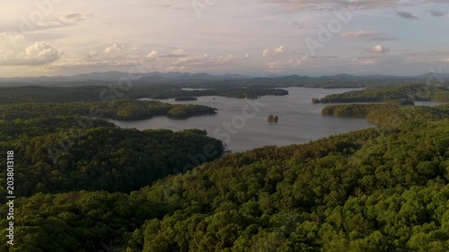 Cinematic Aerial Drone Shot of the Blue Ridge Mountains at Sunset in North Georgia