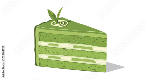 Matcha Green Tea Layer Cake Slice Illustration