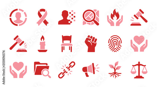 Bild auf Leinwand Collection of icons representing social issues, human rights, and community support