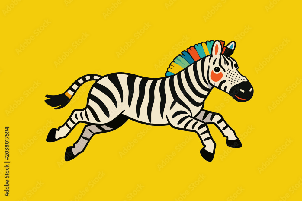 Obraz premium Cute cartoon zebra running in yellow background