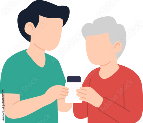 Young man helps elderly