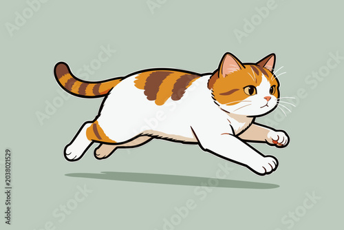 Cute Tabby And White Cat Running At Full Speed