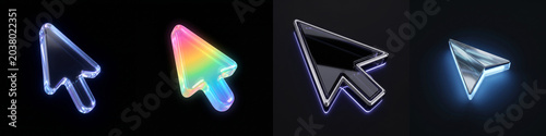3d Click pointer cursor arrow icon set on black background