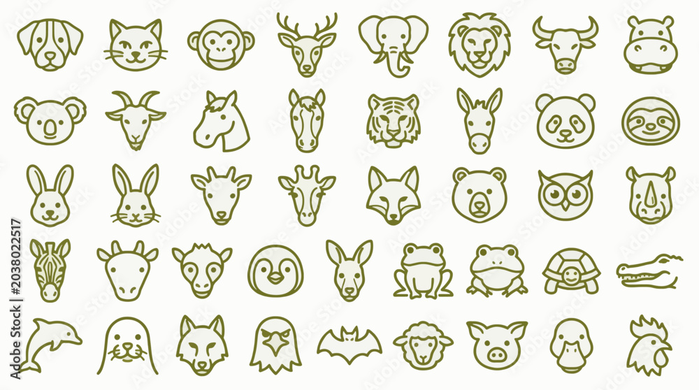 Obraz premium Minimalist Animal Head Icons Vector Flat Design Graphic Resources For Commercial Use