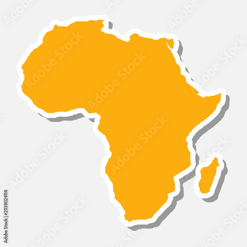 Flat vector Africa map sticker with orange silhouette and clear background, digital illustration