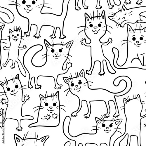 set of cats black and white seamless abstract pattern background fabric fashion allover design print wrapping paper digital illustration art texture textile wallpaper apparel image coloring book 