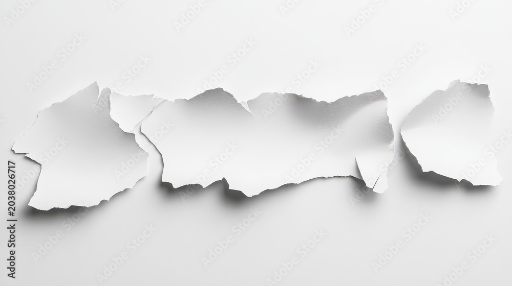 Obraz premium Torn jagged white paper strip with shadow effect on plain background minimal design