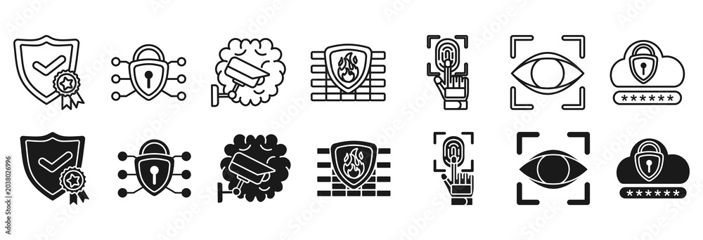 Fototapeta premium Security system icon set. face detection and password symbol