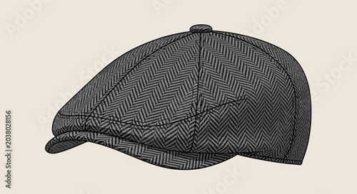 Fotografie Classic Herringbone Flat Cap - Vintage Style Newsboy Hat