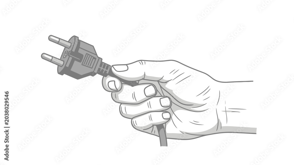 Naklejka premium Hand Holding Electric Plug.