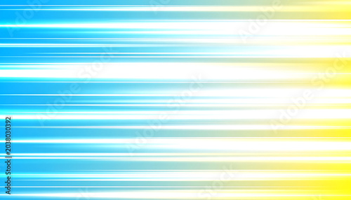 Speed lines in blue and yellow, abstract background with horizontal light streaks and motion blur effect