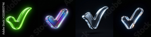 Checkmark icon set. Approve symbol. glass check mark icon. 3d Check mark icon black background