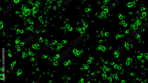 Bild auf Leinwand Bright neon green liquid bubbles floating against a solid black background creat