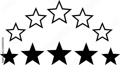 Five Star Rating and Service Quality Review Vector Set Featuring Arced Outlines and Straight Silhouette Elements for Customer Feedback Web Designs