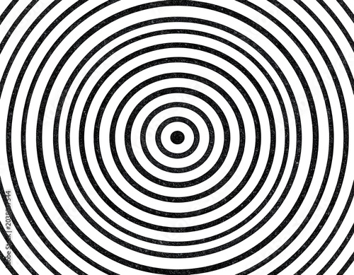 Concentric circles in black ink on white background create an optical illusion