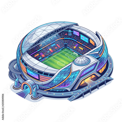 Stadium featuring a futuristic glass roof and neon accents provides an advanced architectural setting for professional sports events.