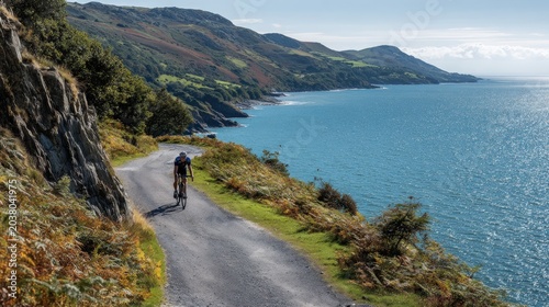 Coastal road cyclist scenic landscape
