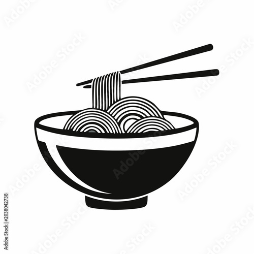 Minimalist noodle bowl illustration with chopsticks for food and restaurant themes