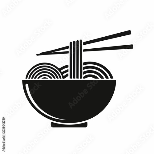 Minimalist Noodles Illustration: A simple black and white bowl of Asian cuisine
