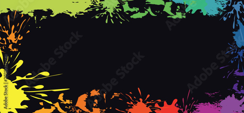 Abstract vector art on a black background with strokes, brushstrokes, splashes, irregular shapes, and colors.